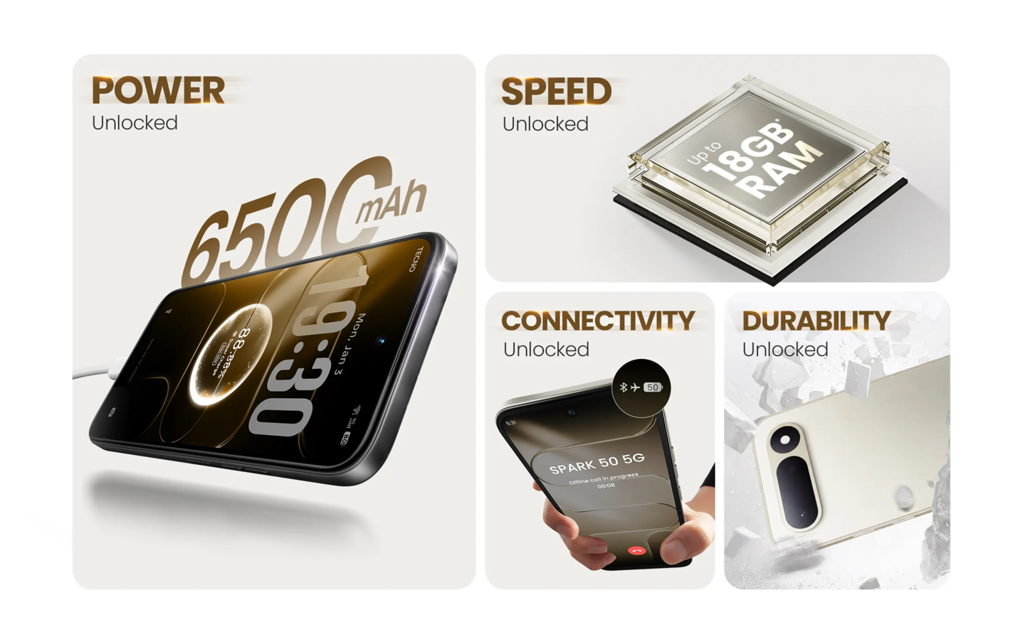 Tecno Spark 50 5G debuts with a 6,500mAh battery and Dimensity 6400 chip