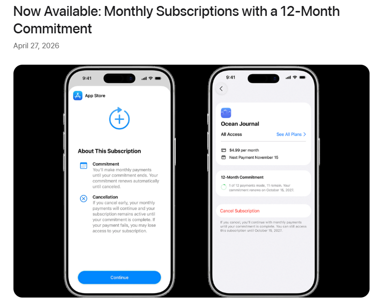 Apple adds a 12-month monthly subscription option to the App Store with annual commitment and easier payment flow