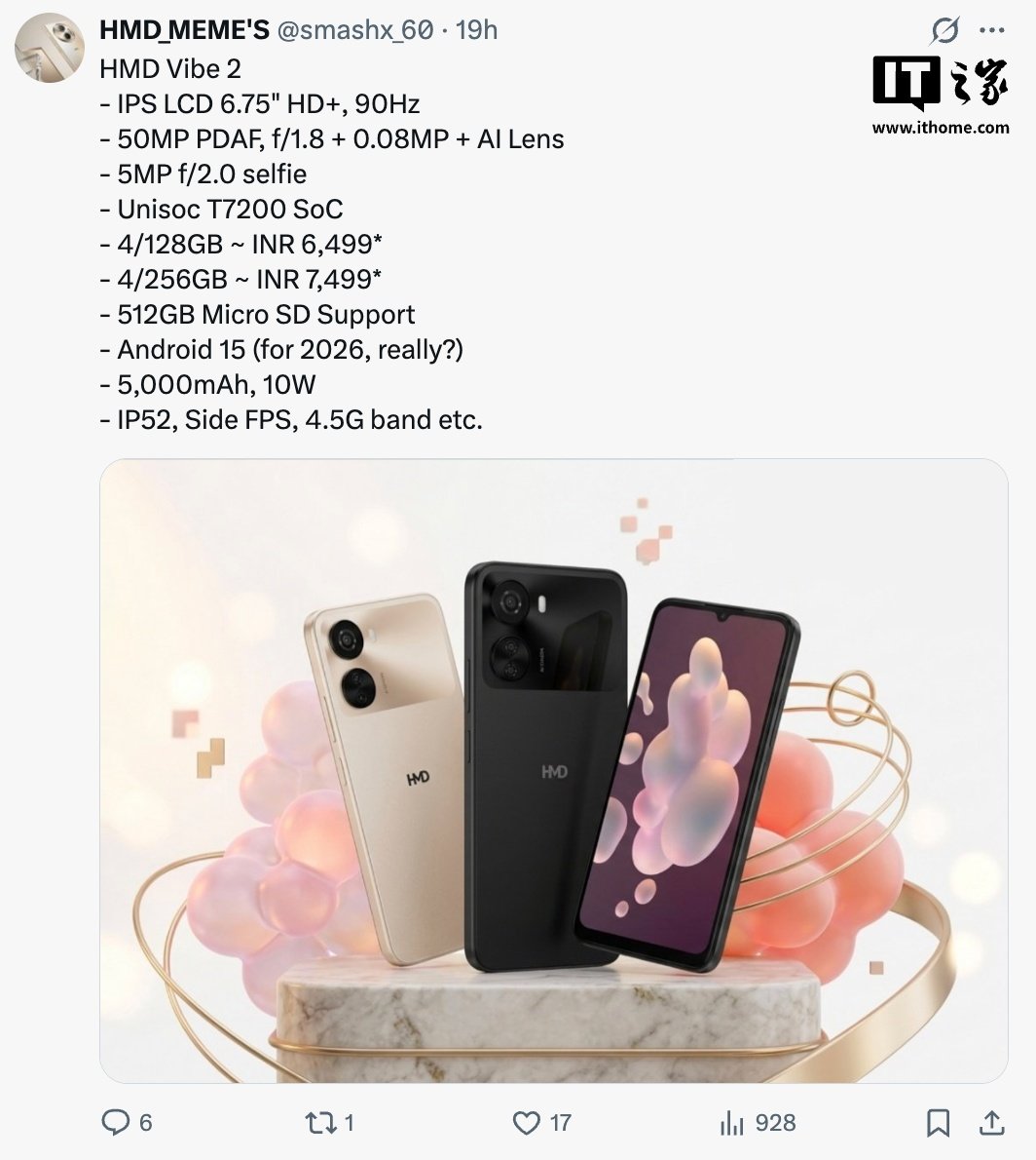 HMD Vibe 2 Specs Leak With Unisoc T7200, 90Hz Display and 5000mAh Battery