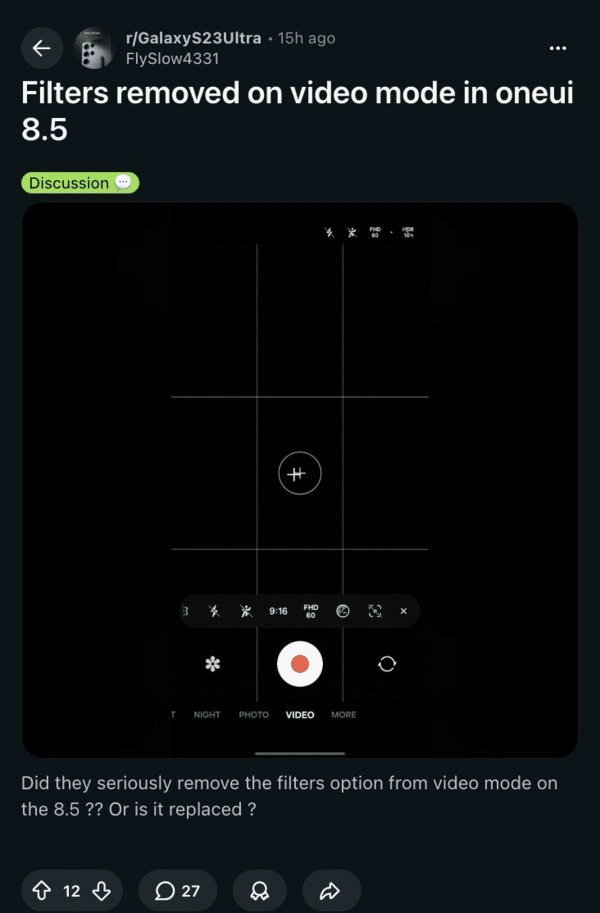 Samsung Users Say One UI 8.5 Removed Video Filters Across Multiple Galaxy Phones