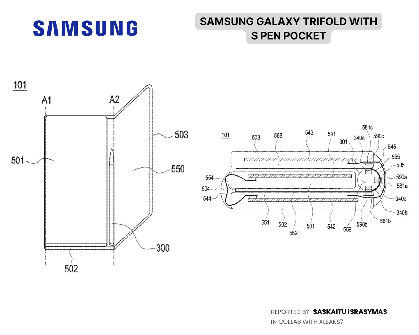 Samsung Patent Shows a Tri-Fold Phone Hinge That Could Store and Charge an S Pen