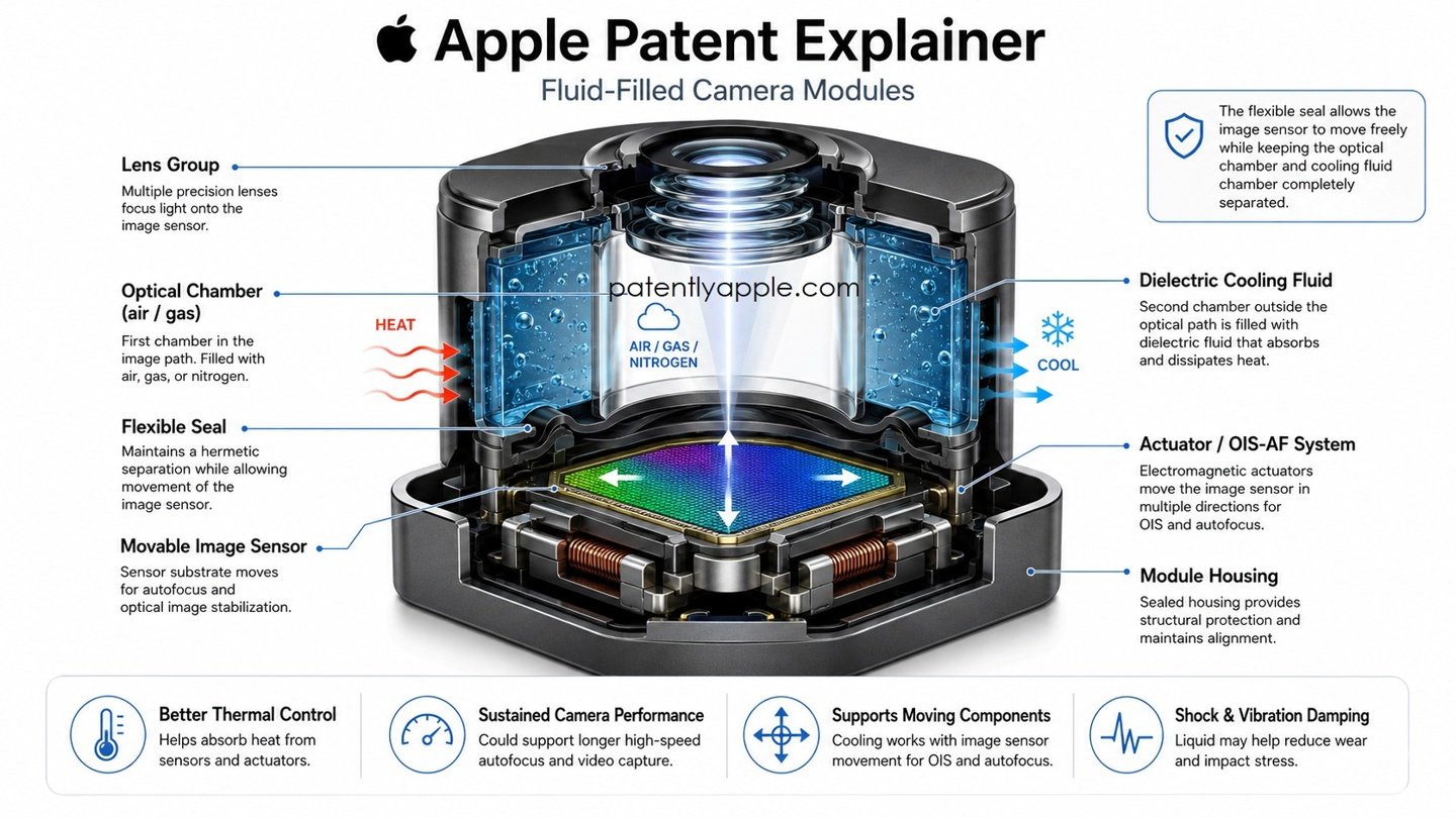 Apple patent diagram showing dielectric liquid cooling chamber