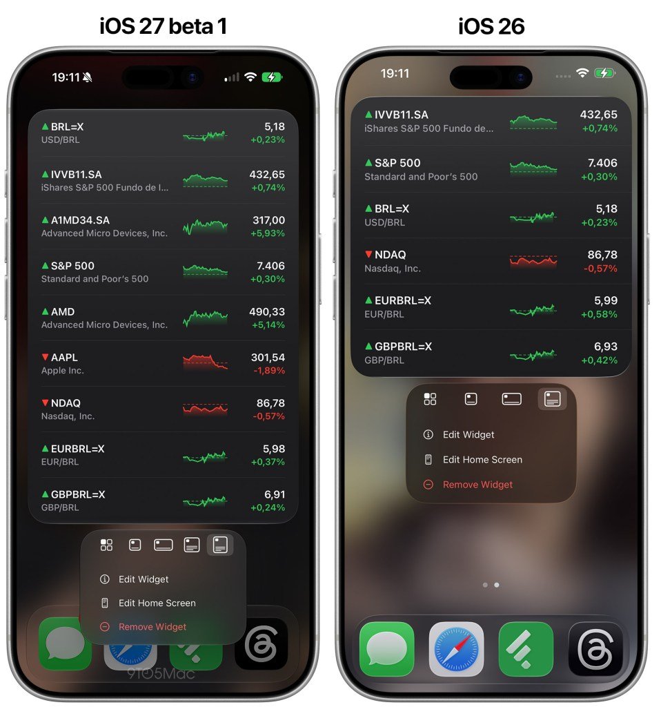 Apple iOS 27 4×6 widget layout for information apps